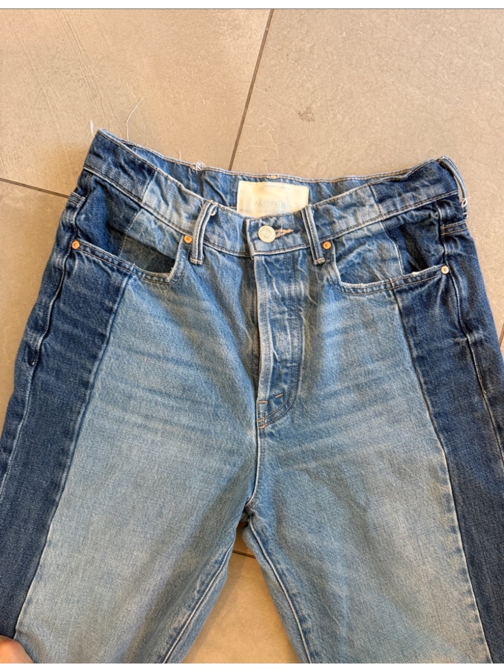 MOTHER Two-Tone Blue Wide-Leg Jeans with Dark Side Panels - Picture 9 of 12